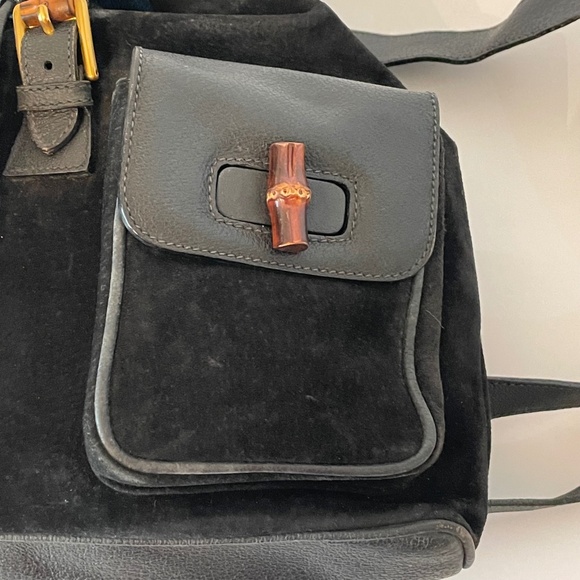 Gucci Black Leather Suede Bamboo Backpack Bag main image 9